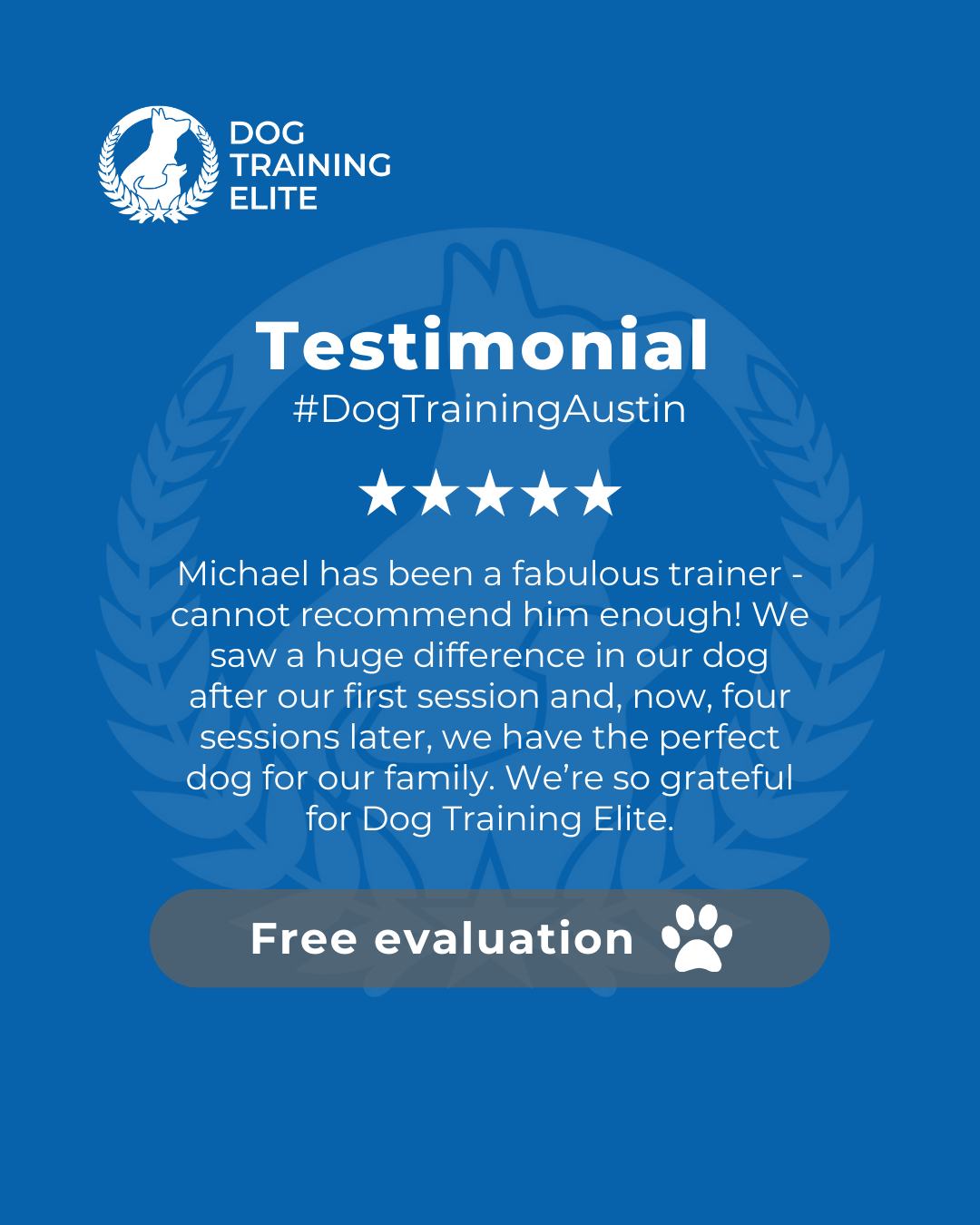 “Michael has been a fabulous trainer - cannot recommend him enough! We saw a huge difference in our dog after our first session and, now, four sessions later, we have the perfect dog for our family. We’re so grateful for Dog Training Elite” - Another DTE success story!

At Dog Training Elite Austin, our balanced training builds confident, reliable dogs. From North Austin to South Austin (and more!), we help families create structured routines that foster trust and cooperation.

 🎯 From basic obedience to advanced service dog training, Dog Training Elite Austin helps dogs near Round Rock build better behavior and stronger bonds this season. 🐾
 📍 https://maps.app.goo.gl/mzC5PCNAg2Btm23J9



