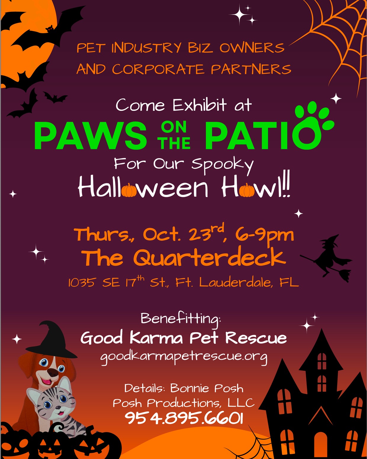 SPOOKY HALLOWEEN HOW : this is gonna be fun !

We will be there and would be happy to meet anyone who wants to join.

When : Thursday October 23rd from 6 to 9 pm
Where : The Quarterdeck, 1035 SE 17th st., FORT LAUDERDALE

DOG TRAINING ELITE BROWARD
☎+1 305.407.3438
📨Broward@dogtrainingelite.com
💻https://dogtrainingelite.com/fort-lauderdale

