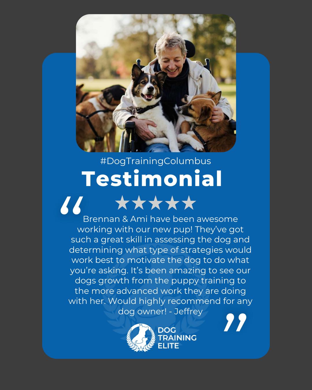 &ldquo;Brennan & Ami have been awesome working with our new pup! They&rsquo;ve got such a great skill in assessing the dog and determining what type of strategies would work best to motivate the dog to do what you&rsquo;re asking. It&rsquo;s been amazing to see our dogs growth from the puppy training to the more advanced work they are doing with her. Would highly recommend for any dog owner! - Jeffrey&rdquo;
Review from a happy customer 🐾

Our service dog program helps clients across Westerville build independence and security through clear, professional training.

 🎯 From basic obedience to advanced service dog training, Dog Training Elite Columbus helps dogs near Hilliard build better behavior and stronger bonds this season. 🐾
 📍 https://maps.app.goo.gl/JwaYdXaHjbuPUPAg9



