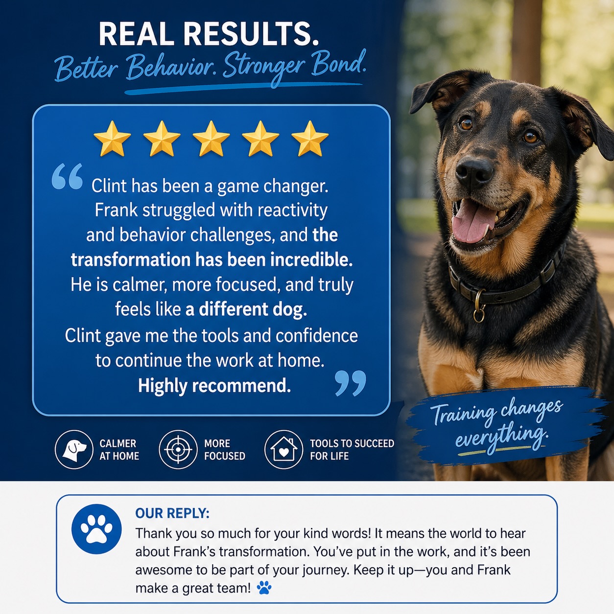 Frank came to us completely out of control around the other dog in the home. It had gotten to the point where they had to be separated at all times&hellip;making everyday life stressful and honestly miserable.

After just ONE session&hellip; everything changed.

They were able to be in the same room safely. Not just coexist, but relax. Lay together. Even cuddle on the same bed.

That kind of transformation isn&rsquo;t luck..it&rsquo;s the right training, clear communication, and giving both the dog and owner the tools they need to succeed.

This is why we do what we do. Real life results. Real freedom for families. 🐾