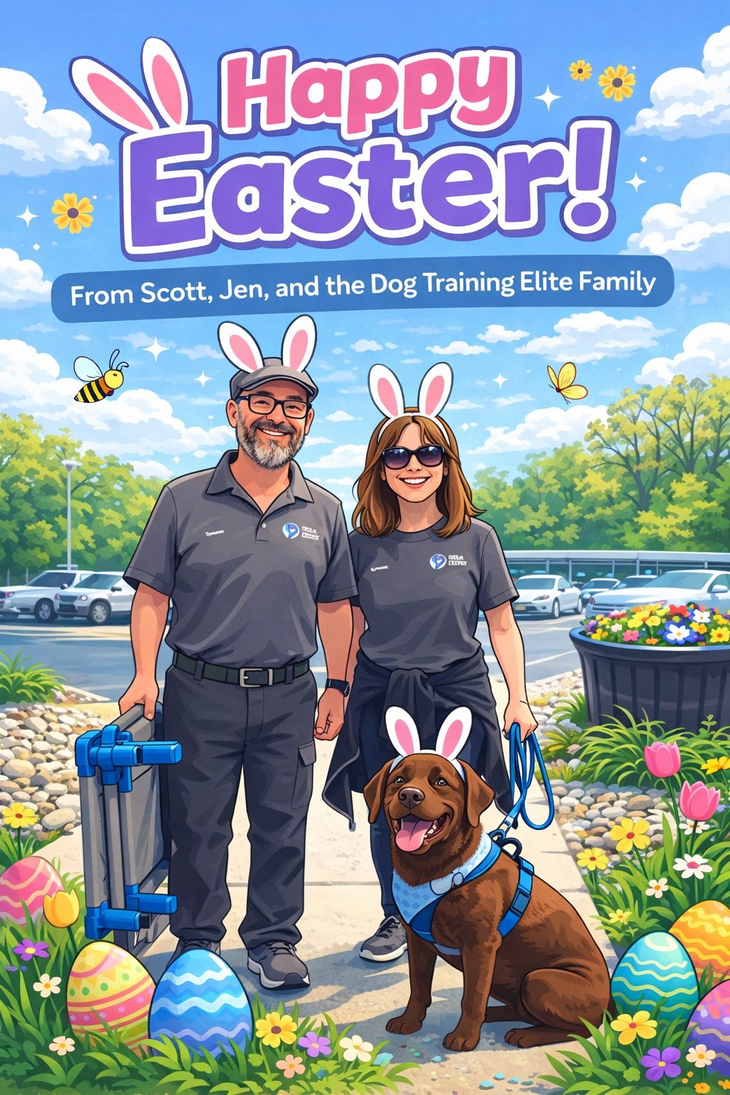 Happy Easter from Scott, Jen, and the Dog Training Elite family! 🐾🐰

We hope your day is filled with sunshine, family, and maybe a few well-behaved pups (even around all that candy and excitement 😉).

Enjoy the day! 💛

