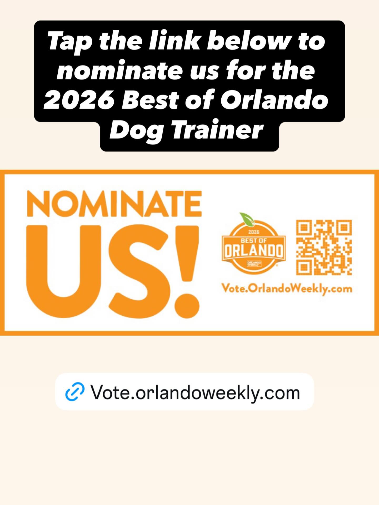 The 2026 Best of Orlando Nominations have started! We need everyone to nominate us for Best Dog Trainer this year! Let us know if you need any help with the link!

https://vote.orlandoweekly.com/services/best-dog-trainer