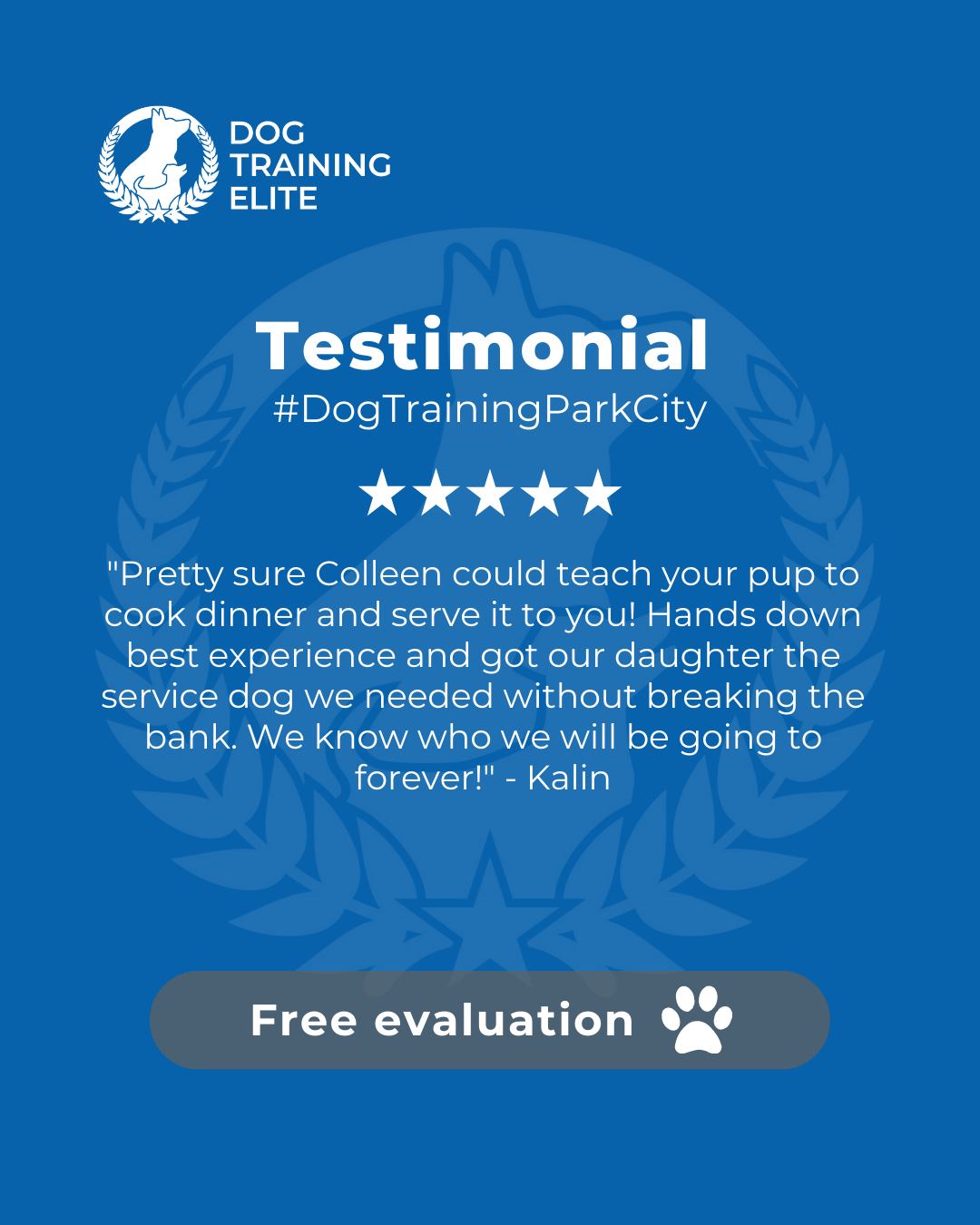 Pretty sure Colleen could teach your pup to cook dinner and serve it to you! Hands down best experience and got our daughter the service dog we needed without breaking the bank. We know who we will be going to forever! - Kalin
Review from a happy customer 🐾

Training transformed their behavior and strengthened their bond. Discover how your dog can thrive too!

 🎉 Make better behavior your first win of the year. Book your free in-home evaluation and see why Park City and Heber City dog owners choose Dog Training Elite for real, lasting results.
 📍 https://maps.app.goo.gl/xL9ReWGfV8sPah9e9

 

