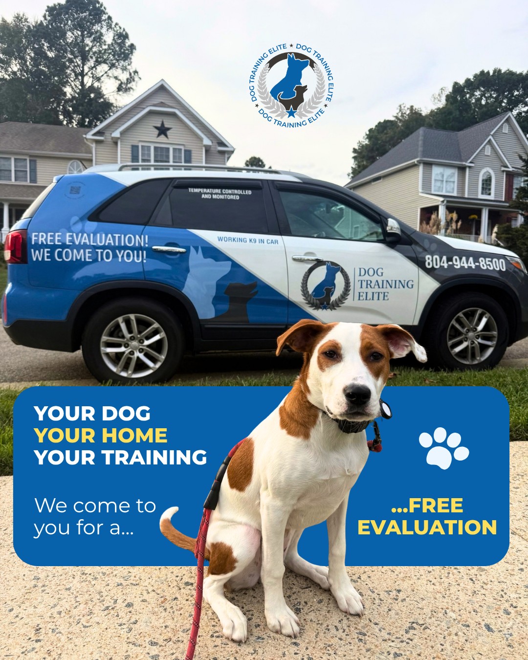 Your dog doesn&rsquo;t live at a training facility. They live with you.

That&rsquo;s why we come to you.

We&rsquo;ll meet your dog in their own environment, learn more about what you&rsquo;re experiencing, and talk through what training could look like for your family.
No pressure. No awkward sales pitch. Just a chance to understand your dog and your goals.

🐶 Free evaluation.
Learn more at dogtrainingelite.com/richmond


