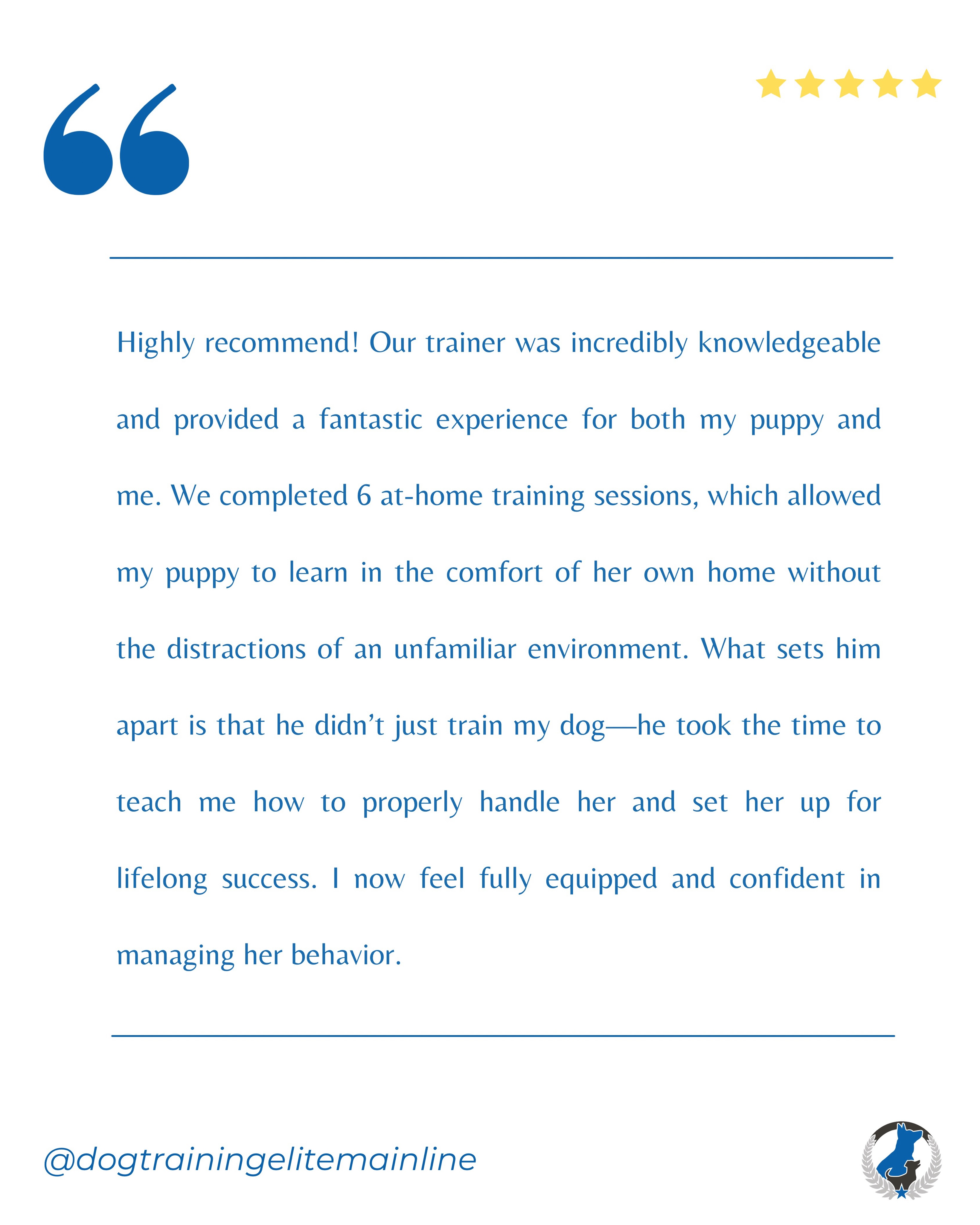 Watching owners gain the confidence to communicate with their dogs is the best part of what we do. Thank you for trusting us with your journey and for sharing your experience! 💙🐾 