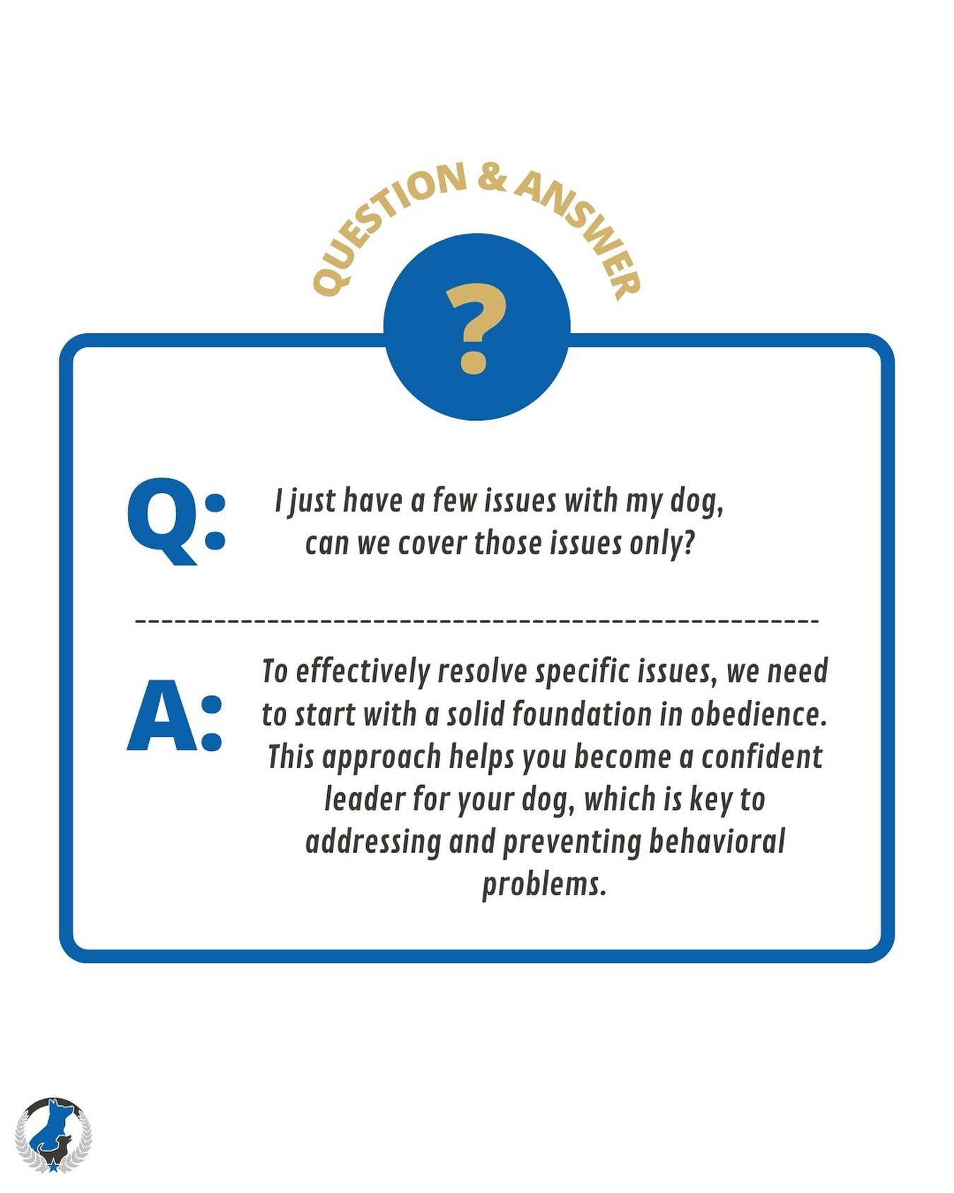Got a few specific behavior issues with your dog? While we can’t skip straight to the problem spots, building a strong foundation in obedience is the key to lasting results. Let us help you become the confident leader your pup needs! 💪

