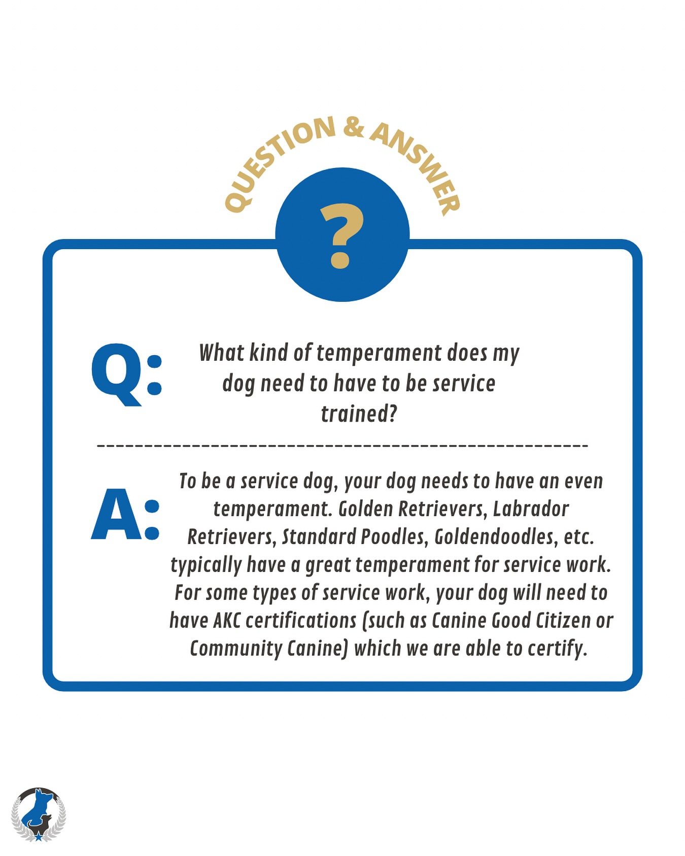 As always, we would be happy to assess your dog’s aptitude for service work for free! For more information, visit the link in bio.


