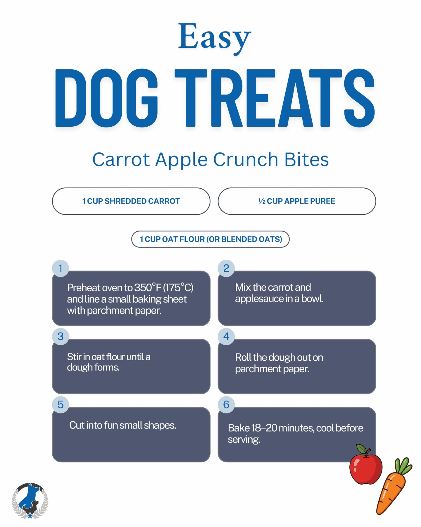 Snowed in and need a fun activity? Try our DIY Carrot Apple Crunch Bites &hellip; yum! 🥕🍎 The perfect post-training treat for your pup (in moderation, of course 😉).

