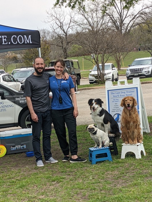 Dog Training Elite's Owner brings dog to farmers market to show her successful home-based business.